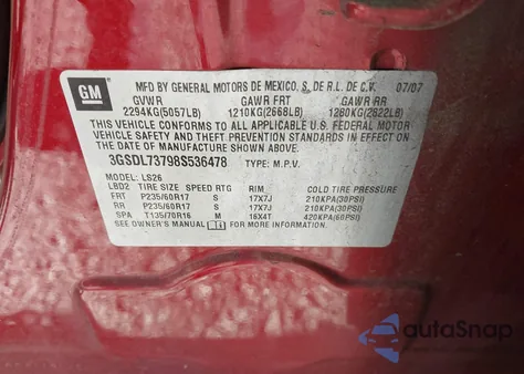 2008 Saturn Vue V6 Xr from USA, damaged, VIN 3GSDL73798S536478